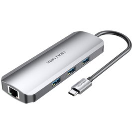 Vention Docking Station USB Tipo-C TOLHB con 1x HDMI, 3x USB 3.0, 1x USB-C PD, 1x RJ45 Ethernet, Lector de Tarjetas SD/microSD y Jack 3.5mm - Gris